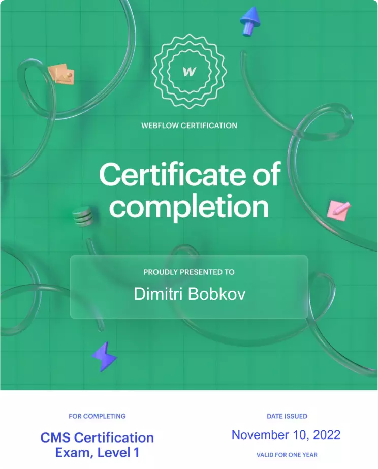 Webflow university certificate CMS level 1
