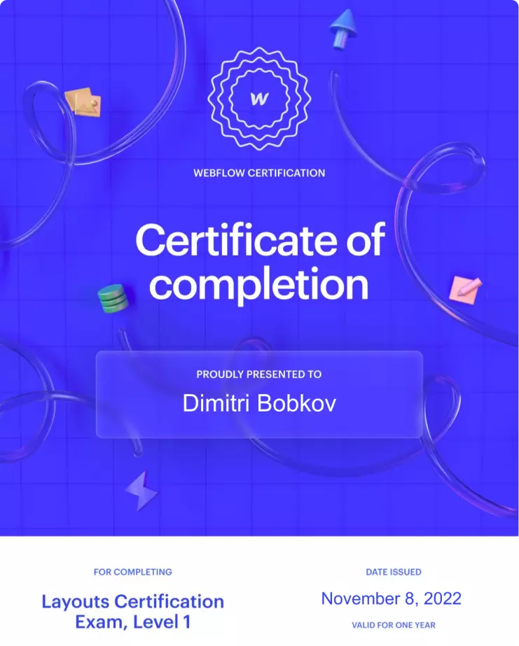 Webflow university certificate Layout level 1