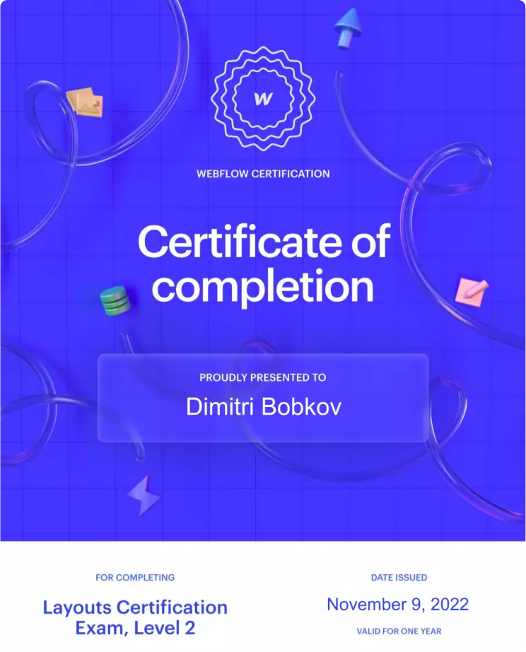 Webflow university certificate Layout level 2